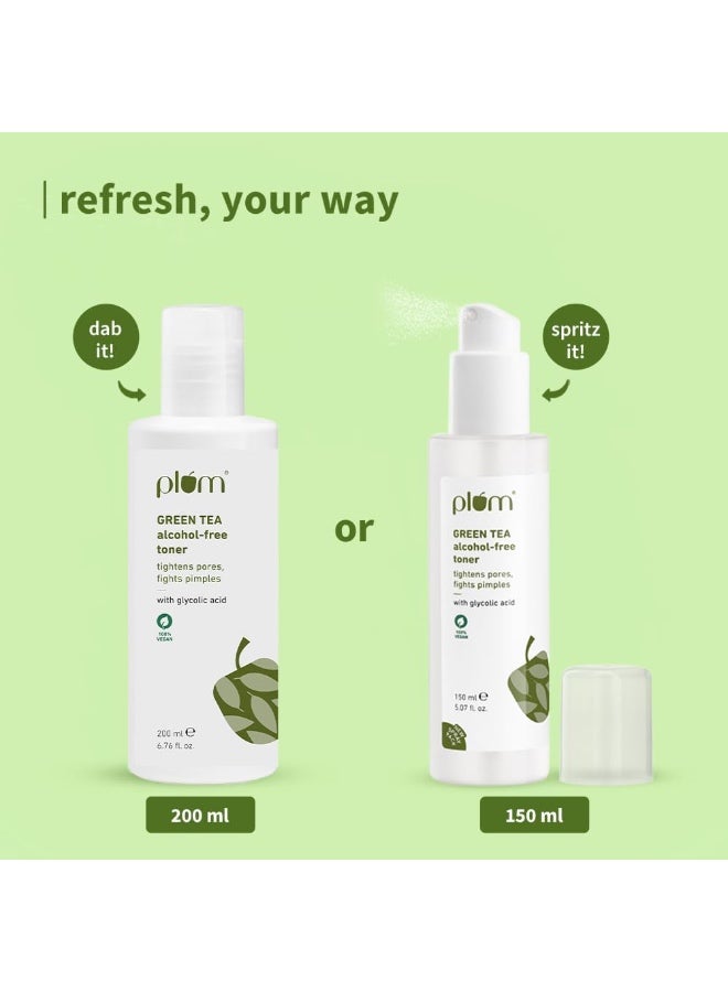 Plum Green Tea Alcohol-Free Face Toner For Oily,Acne-Prone Skin | Alcohol-Free | With Glycolic Acid|Tightens Pores | Controls Oil| Gently Exfoliates Dead Skin Cells | Non-Drying|100% Vegan | 200 ml - Image 1